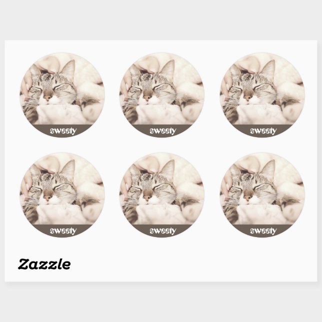 Sticker Rond I love my sweet little cat photo (Feuille)