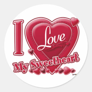 Sticker Rond I Love My Sweetheart rouge - coeur