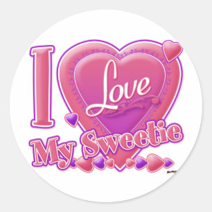 Sticker Rond I Love My Sweetie rose/violet - coeur