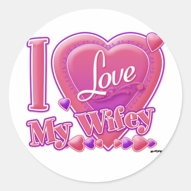 Sticker Rond I Love My Wifey rose/violet - coeur (Devant)