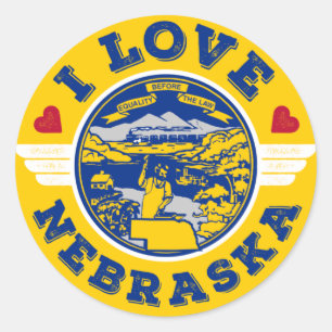 Sticker Rond I Love Nebraska State Drapeau and Map