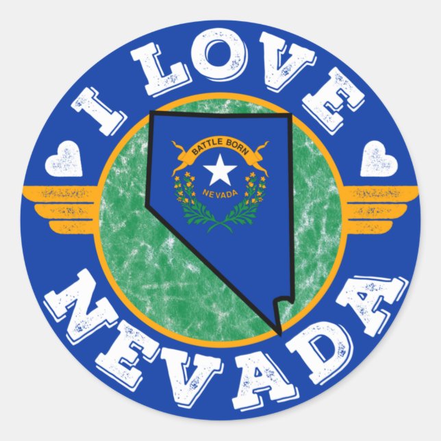 Sticker Rond I Love Nevada State Map and Flag (Devant)