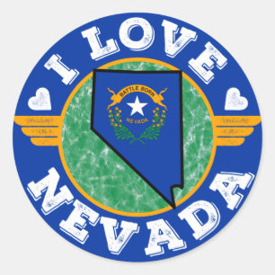 Sticker Rond I Love Nevada State Map and Flag