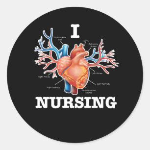 Sticker Rond I Love Nursing Heart Anatomie Médicale