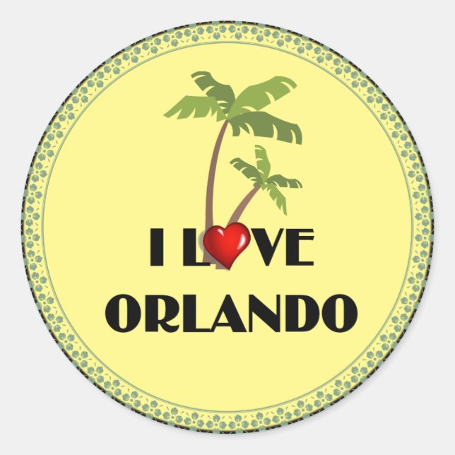 Sticker Rond I Love Orlando, design tropical (Devant)