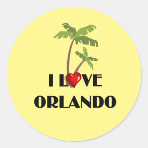 Sticker Rond I Love Orlando, design tropical