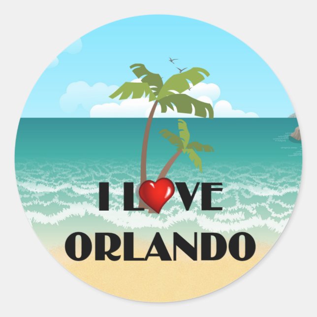 Sticker Rond I Love Orlando, design tropical, (Devant)