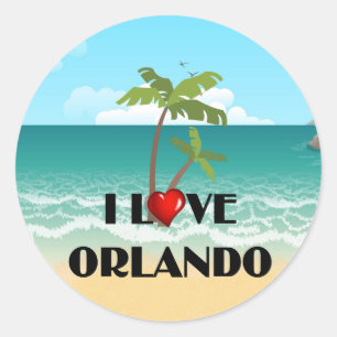 Sticker Rond I Love Orlando, design tropical,