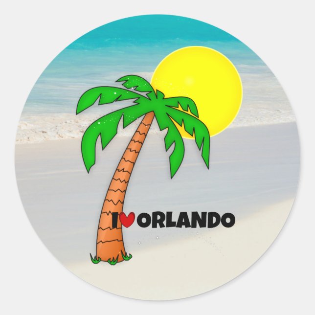 Sticker Rond I Love Orlando, design tropical, (Devant)