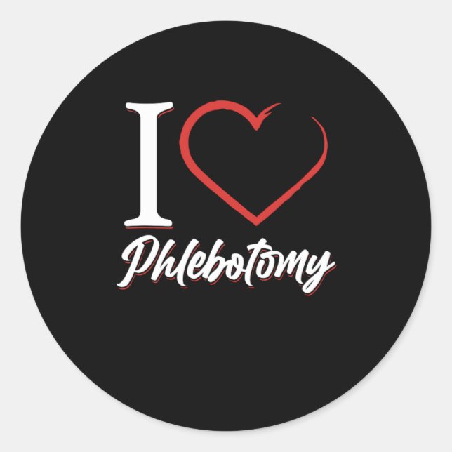 Sticker Rond I Love Phlebotomie Phlebotomiste Syringe de Sang C (Devant)
