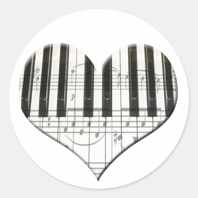 Sticker Rond I Love Piano ou Organ Music Heart Clavier (Devant)