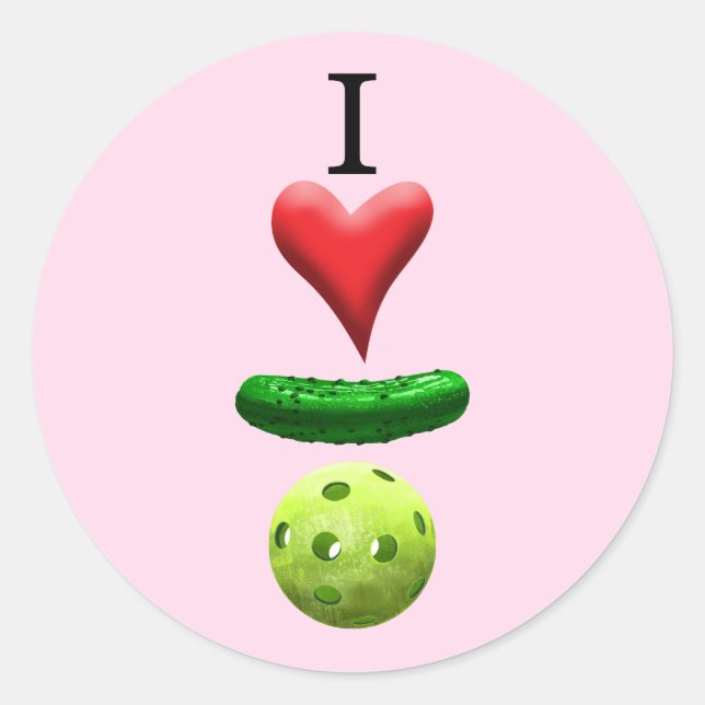 Sticker Rond I Love Pickleball - Rose - (Devant)