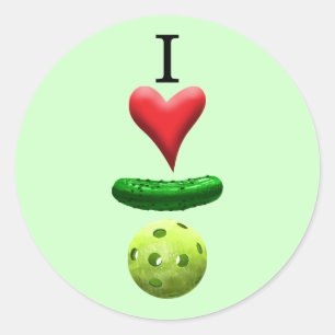 Sticker Rond I Love Pickleball - Vert -