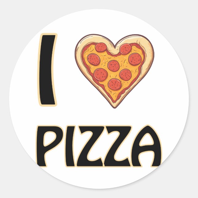 Sticker Rond I love Pizza - Drôle Nourriture Cadeau (Devant)