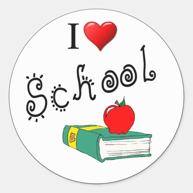 Sticker Rond I Love School Heart Books (Devant)