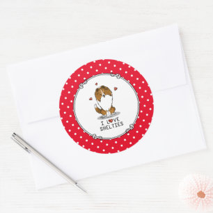 Sticker Rond I Love Shelts (sable 2) Shetland Sheepdogs mignonn