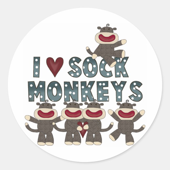 Sticker Rond I Love Sock Monkeys Tshirts et cadeaux (Devant)