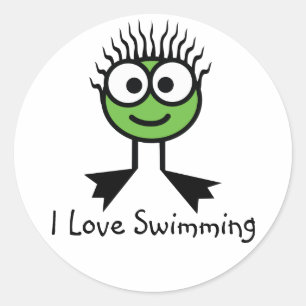 Sticker Rond I Love Swimming - Caractère VertStickers