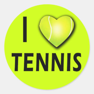 Sticker Rond I Love Tennis avec Tennis Ball Heart