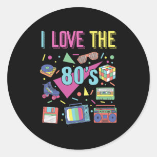 Sticker Rond I Love The 80s Clothes for Women and Men Party