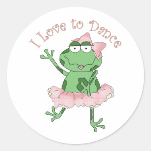 Sticker Rond I Love to Dance Ballerina Frog Rose