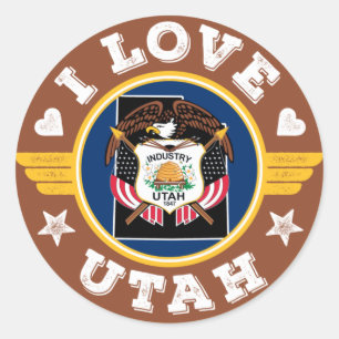 Sticker Rond I Love Utah State Flag and Map