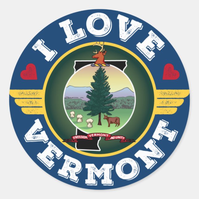 Sticker Rond I Love Vermont State Flag and Map (Devant)