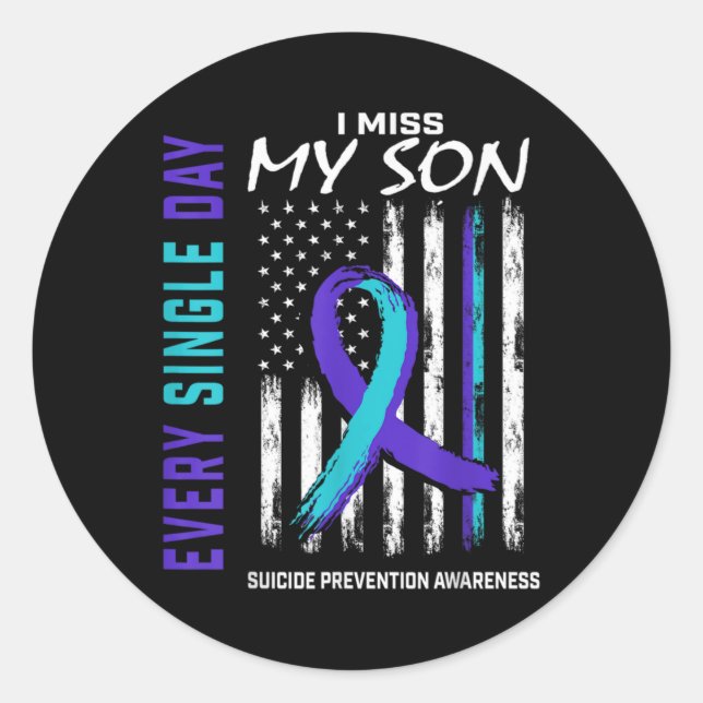 Sticker Rond I Miss My Son Suicide Awareness Prevention America (Devant)