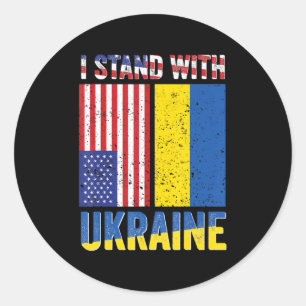 Sticker Rond I Stand with Ukraine Support Ukrainian American US