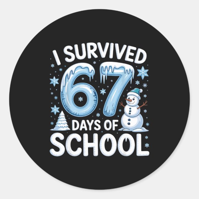 Sticker Rond I Survived 67 Days Of School Christmas Candy Cane  (Devant)