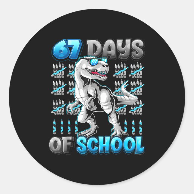 Sticker Rond I Survived 67 Days Of School Funny 67 Meme Dinosau (Devant)