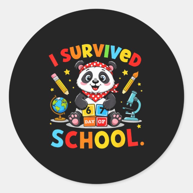 Sticker Rond I Survived 67 Days Of School Funny Meme Teacher St (Devant)