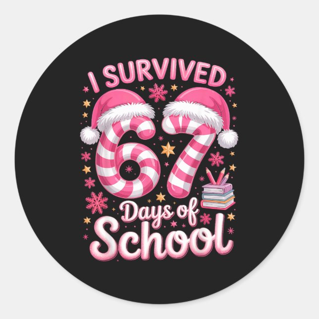 Sticker Rond I Survived 67 Days Of School - Funny Teachers Stud (Devant)