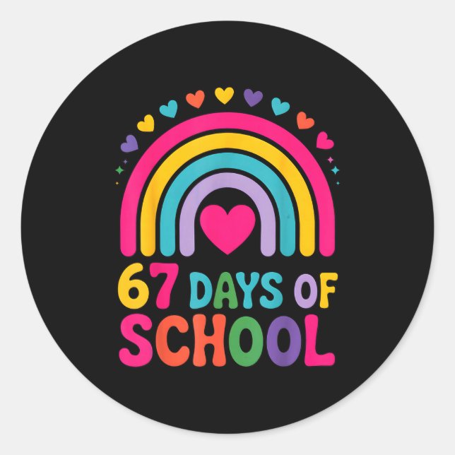 Sticker Rond I Survived 67 Days Of School Tie Die Rainbow Lover (Devant)