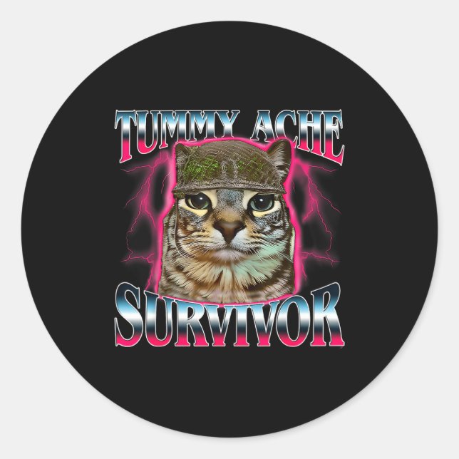Sticker Rond I Survived Today's Funny Tummy Ache Survivor Cat M (Devant)