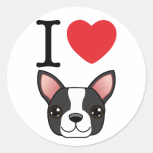Sticker Rond I terriers de Boston de coeur