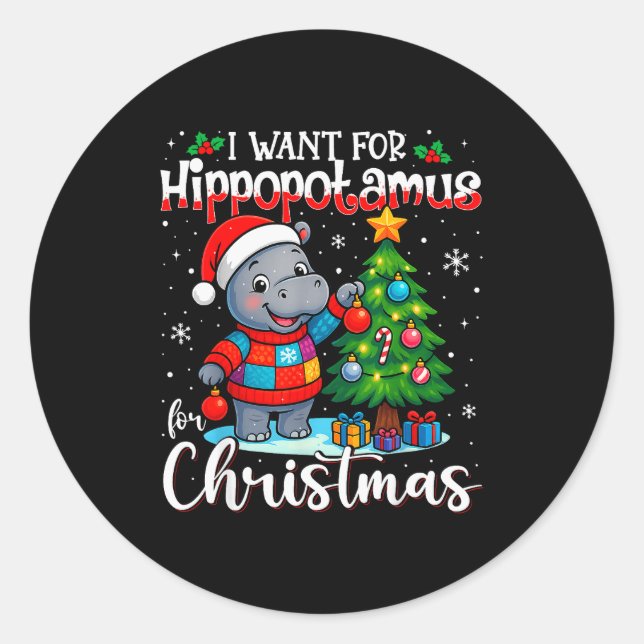 Sticker Rond I Want A Hiptamus Christmas Hip Lover Xmas Pajamas (Devant)