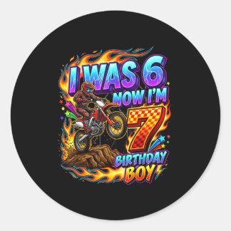 Sticker Rond I was 6 i'm 7 year old birthday boy motocross 7th