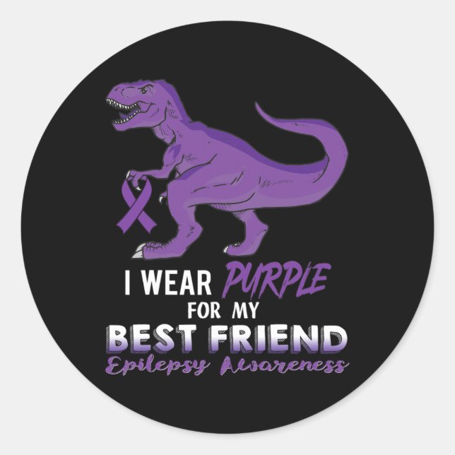 Sticker Rond I Wear Purple For Best Friend Dinosaur Epilepsy Aw (Devant)