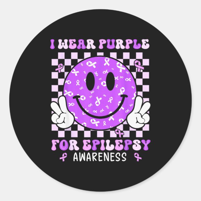 Sticker Rond I Wear Purple For Elepsy Awareness Smile Face Emle (Devant)