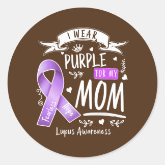 Sticker Rond I Wear Purple For My Mom Lupus Awareness Design
