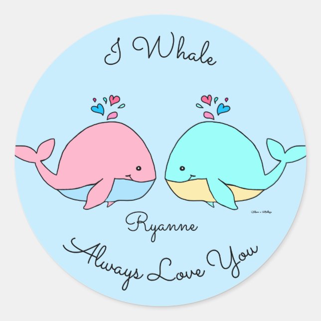 Sticker Rond I Whale Toujours Vous Aimer Cute Kawaii Baby Blue (Devant)