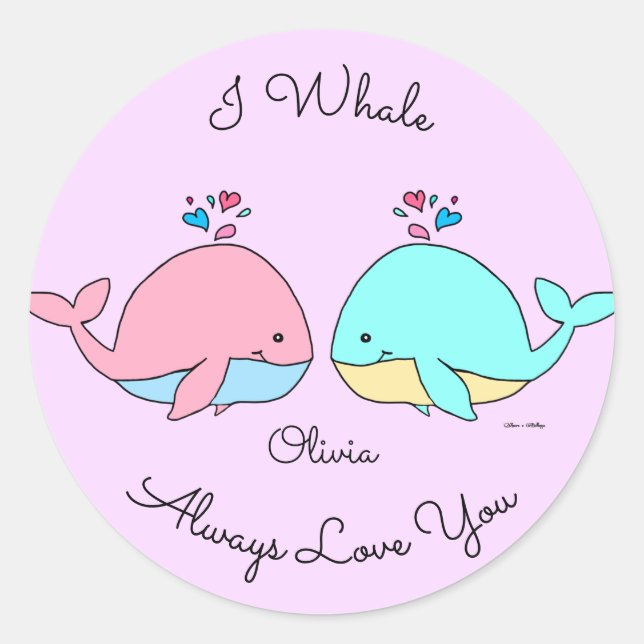 Sticker Rond I Whale Toujours Vous Aimer Kawaii Pastel Rose (Devant)