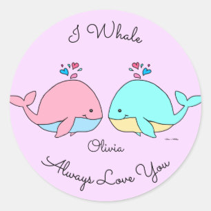 Sticker Rond I Whale Toujours Vous Aimer Kawaii Pastel Rose