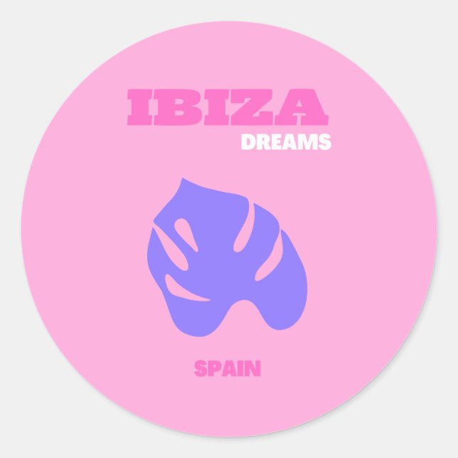 Sticker Rond Ibiza, Art Voyage, Preppy, Salle Préppy, Rose (Devant)