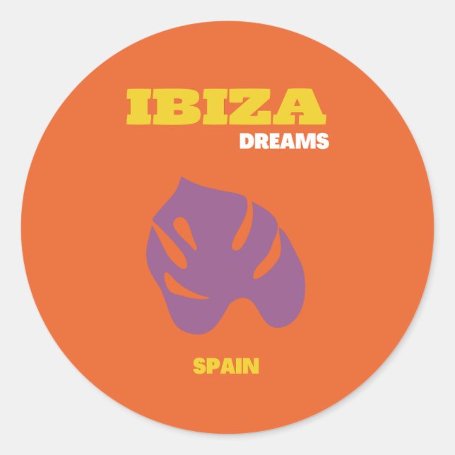Sticker Rond Ibiza, Espagne, Art Voyage, Art Rétro, Orange (Devant)