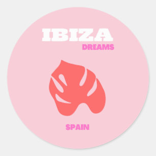 Sticker Rond Ibiza, Espagne, Preppy, Salle Preppy, Rose