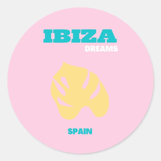 Sticker Rond Ibiza, Espagne Travel Art, Preppy, Rose (Devant)
