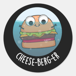 Sticker Rond Ice-berg-er Funny Cheeseburger Pun Dark BG