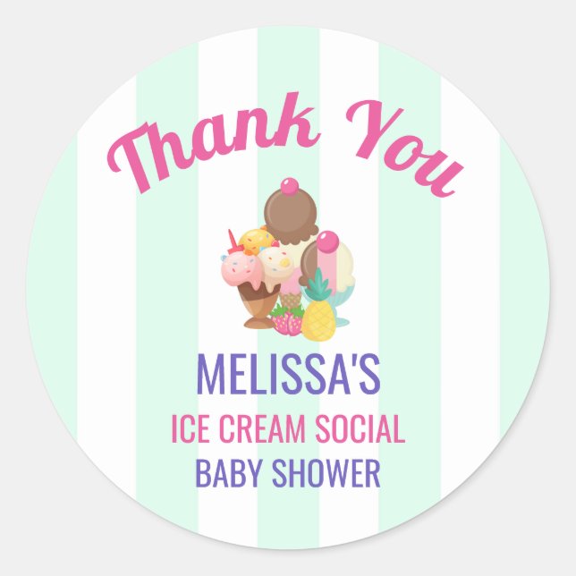 Sticker Rond Ice Cream Social Baby shower Événement Merci (Devant)